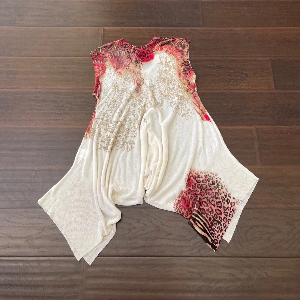 NWOT Alberto Makali Womens Swing Sleeveless Top Beige Red Leopard Print Sz M - Picture 2 of 8